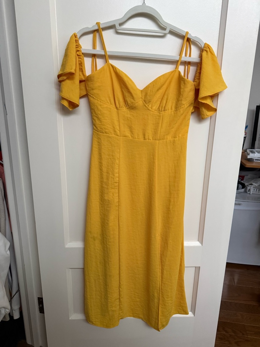 Urban Outfitters Yellow Off-Shoulder Midi Dress